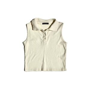 Collared Sleeveless Button Up Tank Brandy Melville Cream Top